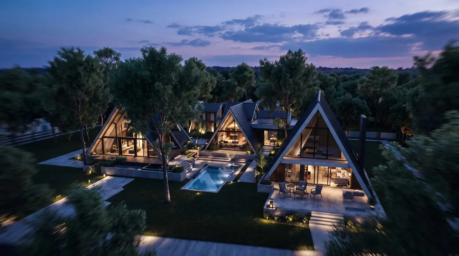 VENARI, a luxury hunting resort in Croatia, at dusk